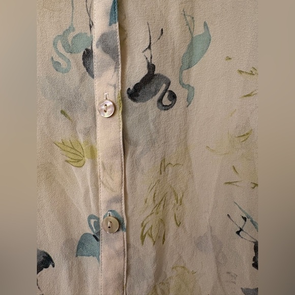 Tommy Bahama Womens Flamingo Hawaiian Shirt Short Sleeve Sheer Ivory Size XL - Picture 2 of 5